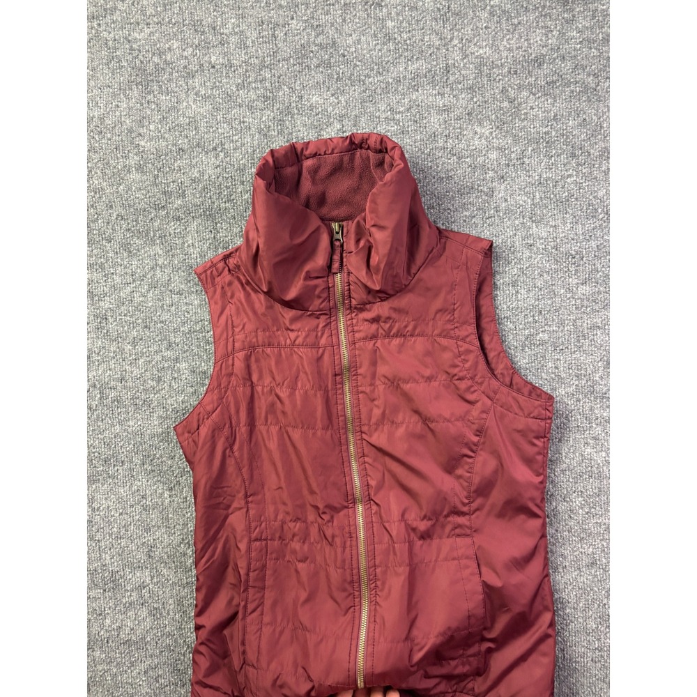 Columbia Quilted Puffer Vest Womens S Maroon Full Zip Fleece Lined Funnel Neck